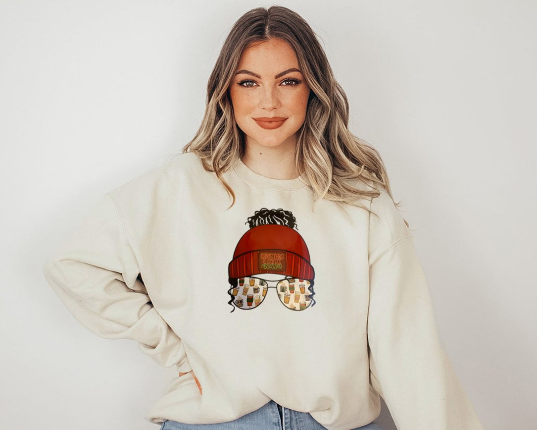 Christmas and Coffee Obsessed Screen Printed Crewneck Sweatshirt