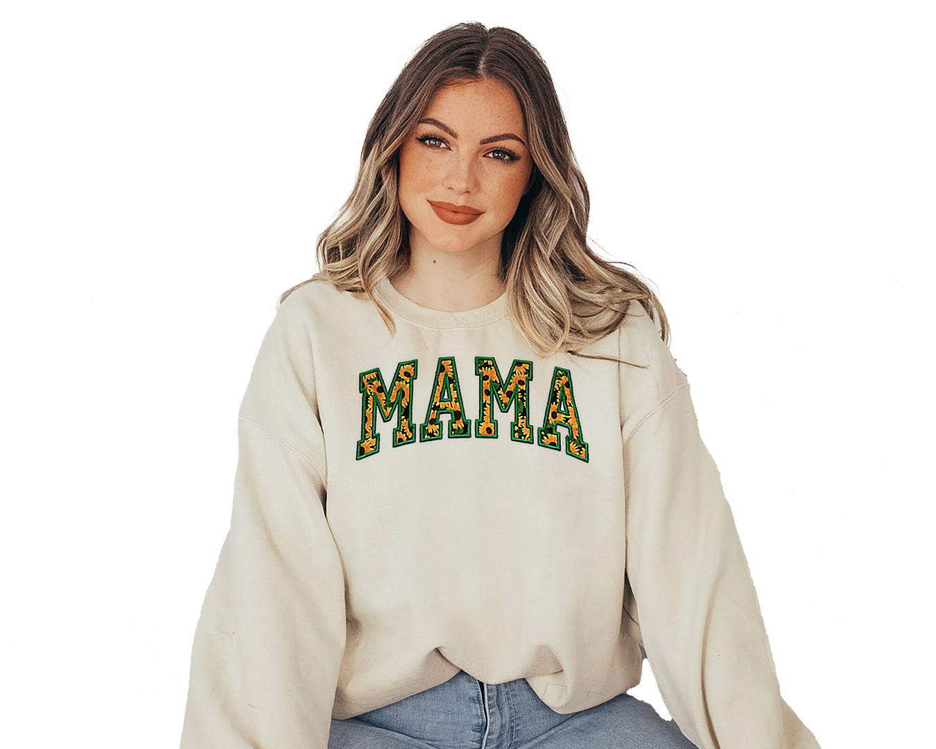 Mama Sunflower Embroidered Applique Sweatshirt