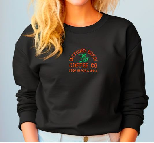 Halloween Witches Brew Coffee Embroidered Crewneck Sweatshirt