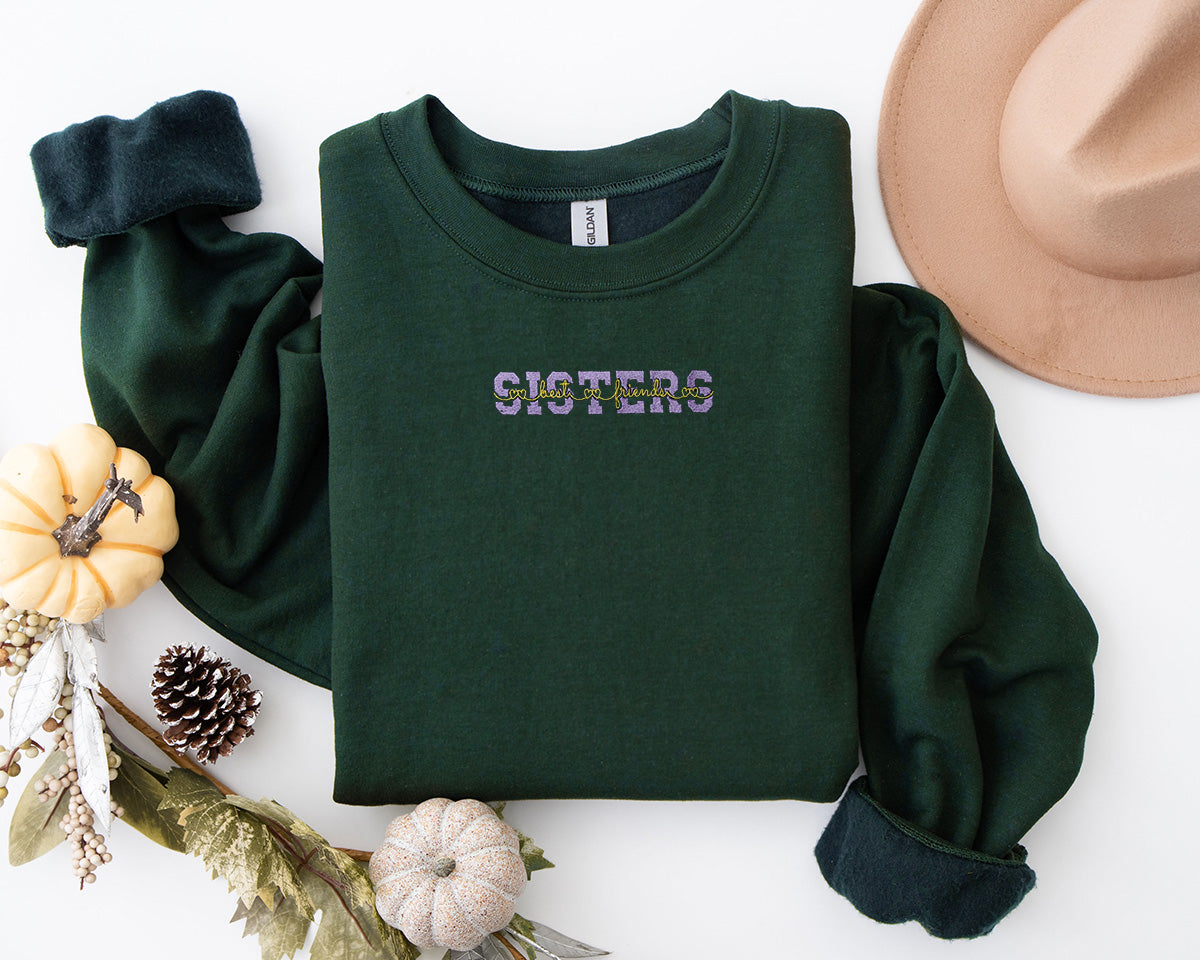 Sisters Best friends Embroidered Crewneck Sweatshirt