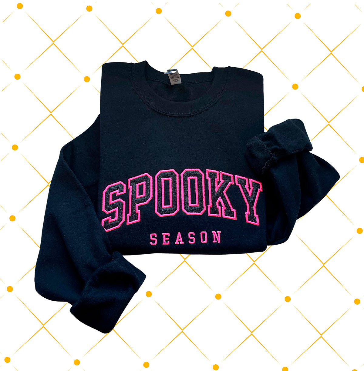 Halloween Spooky Season Pink Neon Glitter Applique Crewneck Sweatshirt