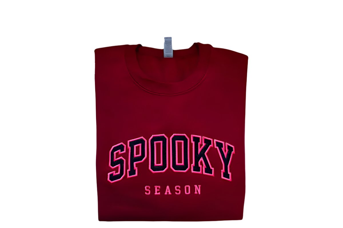 Halloween Spooky Season Pink Neon Glitter Applique Crewneck Sweatshirt