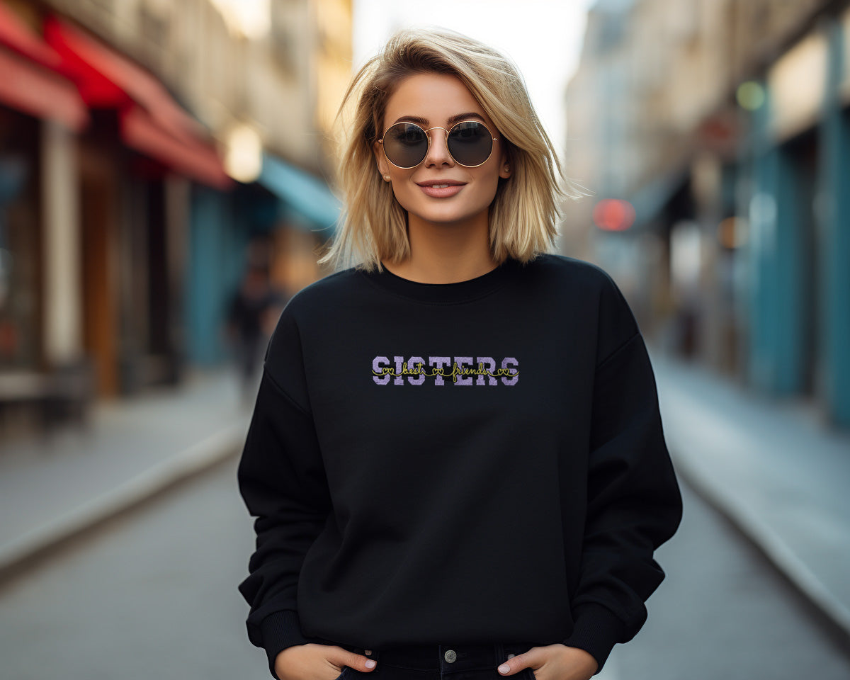 Sisters Best friends Embroidered Crewneck Sweatshirt