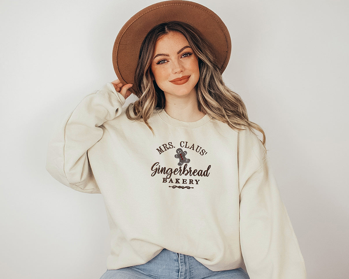 Mrs Claus Gingerbread Bread Embroidered Sweatshirt