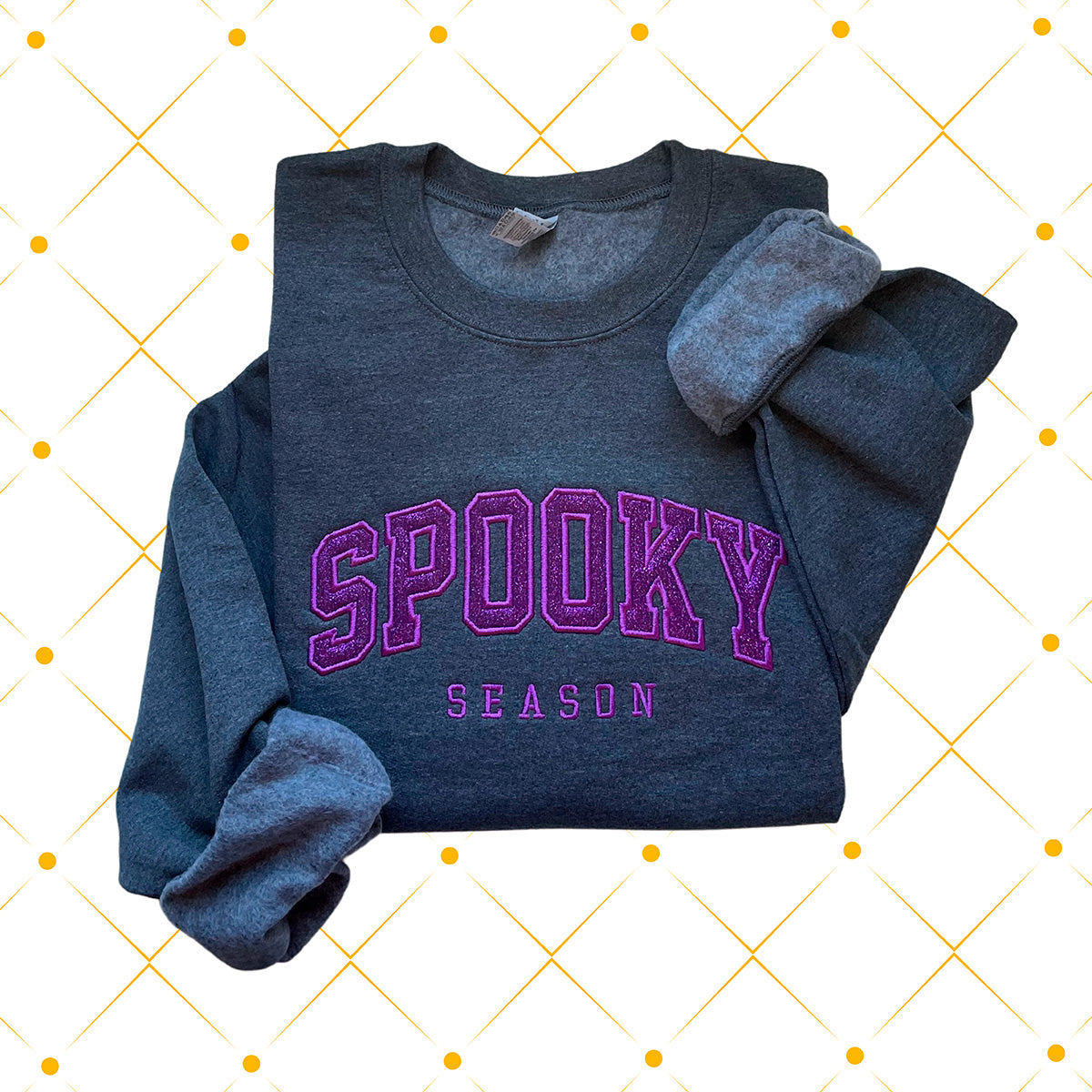 Halloween Spooky Season Purple Glitter Applique Crewneck Sweatshirt