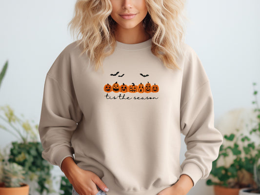 Halloween Tis the season Pumpkin Embroidered Crewneck Sweatshirt