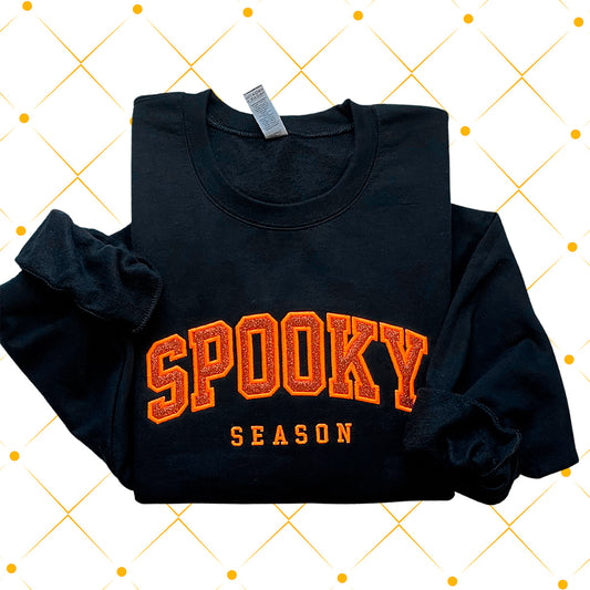 Halloween Spooky Season Orange Neon Glitter Applique Crewneck Sweatshirt