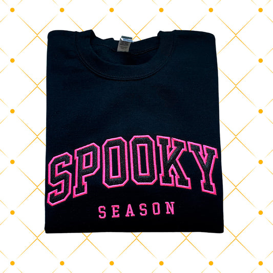 Halloween Spooky Season Pink Neon Glitter Applique Crewneck Sweatshirt