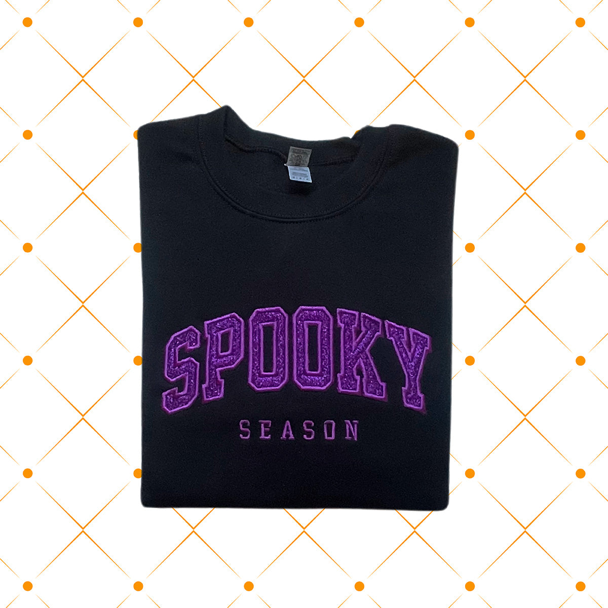 Halloween Spooky Season Purple Glitter Applique Crewneck Sweatshirt